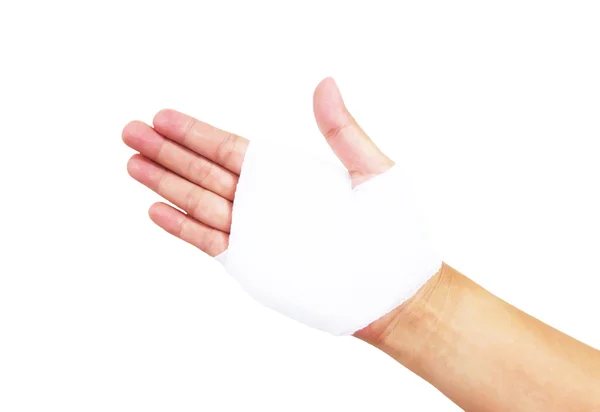 Bandaged hand isolated on white, with clipping path — Stock Photo, Image