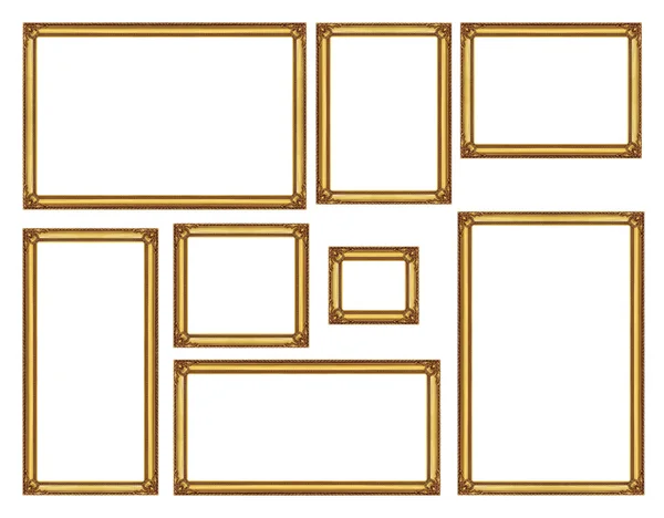 Conjunto de marco vintage dorado aislado sobre fondo blanco, con recorrido de recorte — Foto de Stock
