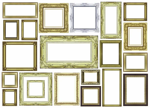 Set of vintage golden frame with blank space, isolated on white — Stock Photo, Image