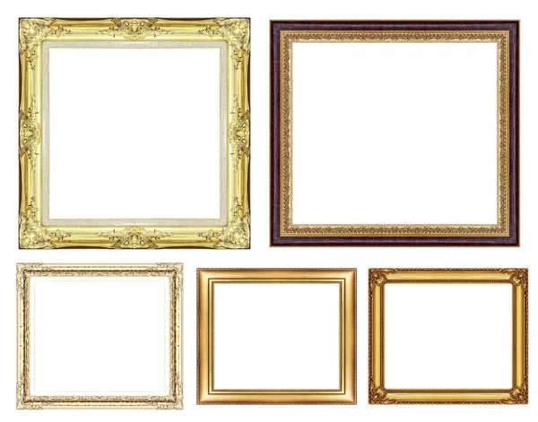 Reeks van vintage gouden frame met lege ruimte en uitknippad — Stockfoto