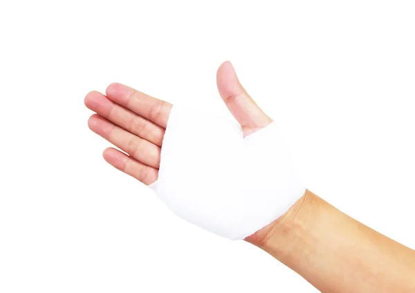 Bandaged hand isolated on white, with clipping path — Stock Photo, Image