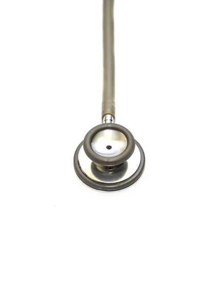 Doktorun beyaz arka arka planda gri stetoskop — Stok fotoğraf