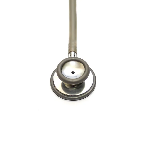 Doktorun beyaz arka arka planda gri stetoskop — Stok fotoğraf