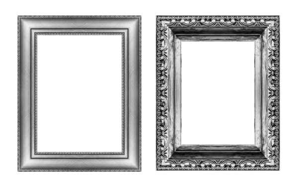 Sada vinobraní šedý rámeček s bezvýrazný prostor izolovaných na bílém ba — Stock fotografie