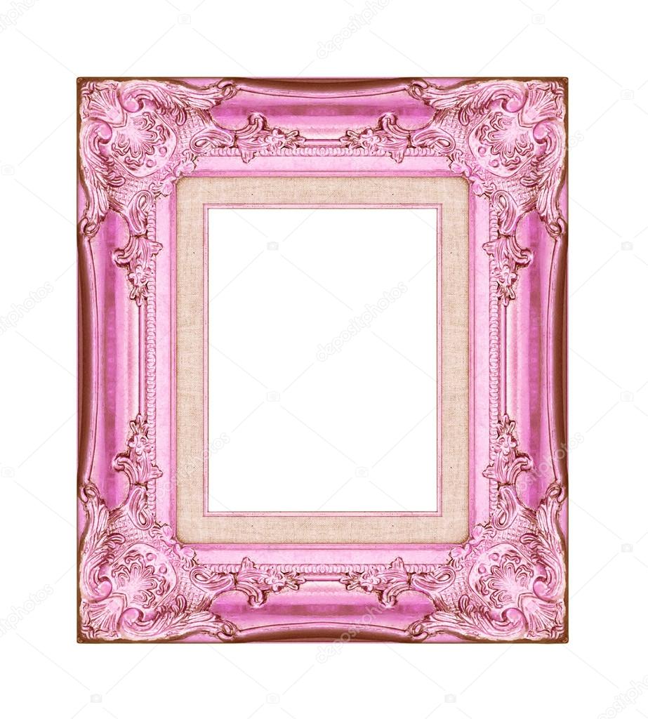 Vintage pink frame with blank space on white background and clip