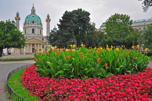 Karlskirche en bloemen — Stockfoto