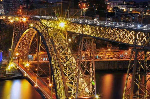 stock image Porto bridge at night