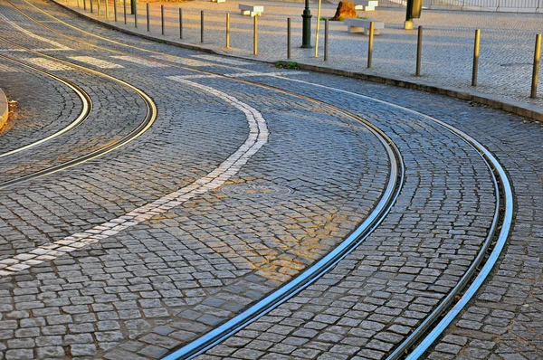 Winding road with tram lines — Stock Photo, Image