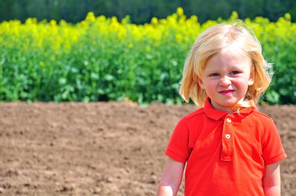 Schattige blondy baby in veld — Stockfoto