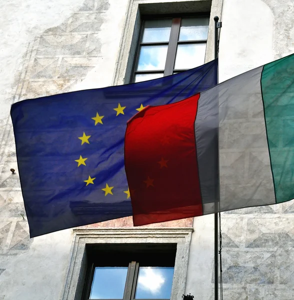 Flags of Italy and European Union — Stock Photo, Image