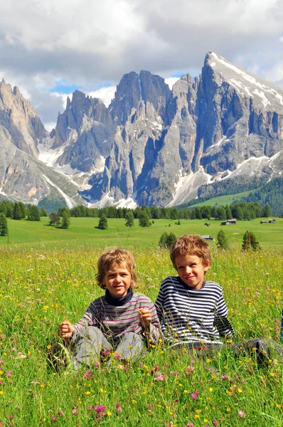 Kinderen in alpine vallei — Stockfoto