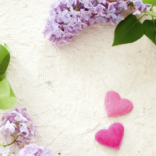 Lilac and hearts — Stock Photo, Image