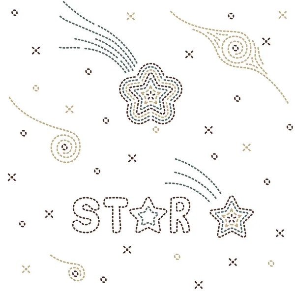 Set Elements Space Design Embroidered Word Star Shooting Stars Galaxies — Stock Vector
