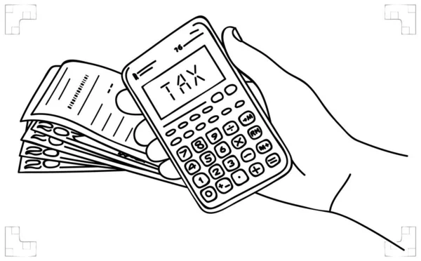 Рука Калькулятор Счета Заднем Плане Расчет Налоговой Задолженности Расчет Стоимости — стоковый вектор