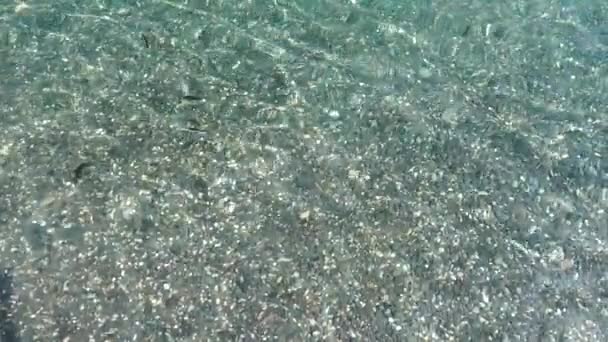 Small Transparent Sea Waves Pebble Bottom Sun Glare Bottom Sea — Stock Video