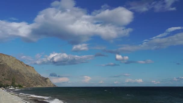 View Evening Beach Sea Waves Splashing Ashore Clouds Move Distance — Stock Video