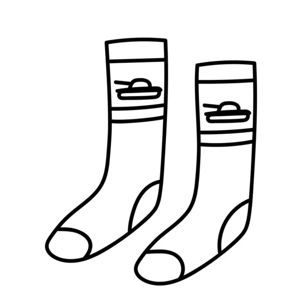 Cotton sock with tank, icon on outline style. For patriotic design to 23 feb, and other army celebration. Vector — 스톡 벡터