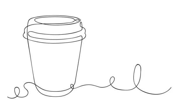 Бумажная чашка чая или кофе. Кофейный напиток из одной сплошной линии. Концепция Coffee to go, для дизайна кафе быстрого питания. Вектор — стоковый вектор