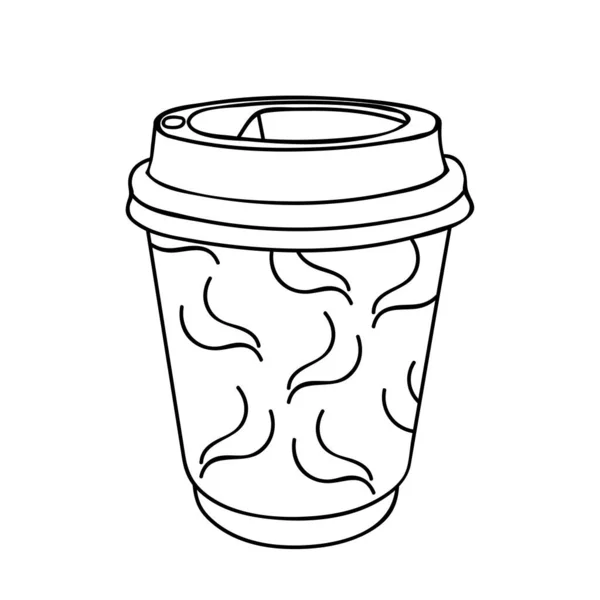 お茶やコーヒーの紙カップ。線画でコーヒーを飲む。コンセプトを移動するコーヒー、ファーストフードカフェのデザインのために。ベクトル — ストックベクタ