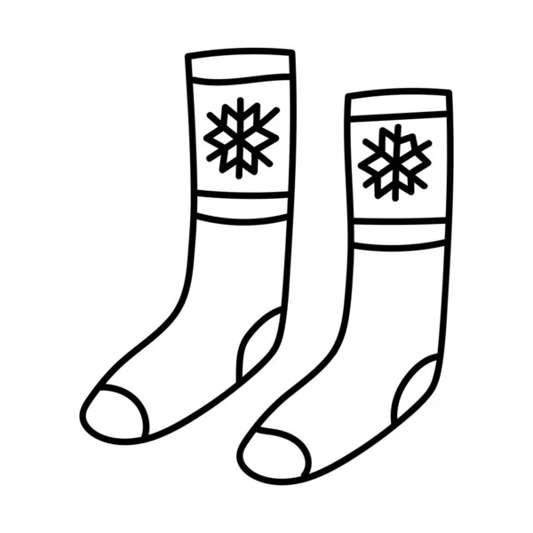 Bavlněná ponožka se sněhovou vločkou, ikona na obrysu. Útulné zimní téma pro design do nového roku, Vánoce, zimní oslavy. Vektor — Stockový vektor