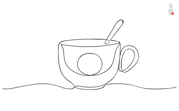紅茶やコーヒーのカップ。白い背景に隔離された連続線画。エンブレム茶やコーヒー店のラインアートテンプレート。ベクトル — ストックベクタ