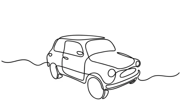 Continuous One Line drawing of Car. Abstract small Old fashion vehicle in minimalism style. Continuous hand drawn sketch. Vector — Stock Vector