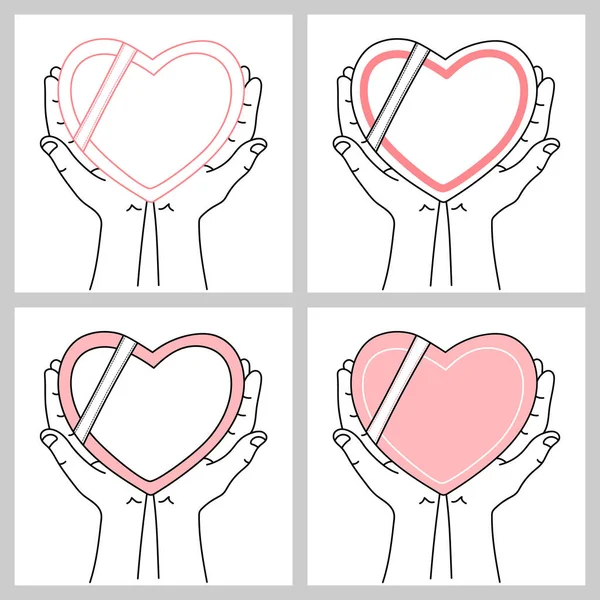 Men Hands Hold Gift Card Heart Shaped Gift Valentine Day — Stock Vector