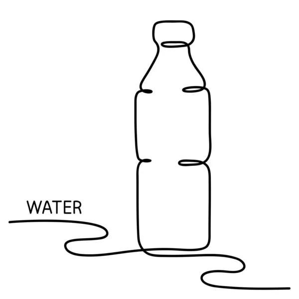 Bottle Water Sketch Continuous One Simple Line Drawing Plastic Waste — Stock Vector