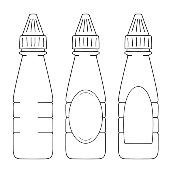 Butelka Sosu Sojowego Lub Ketchupu Dozownikiem Szkic Prosty Rysunek Linii — Wektor stockowy