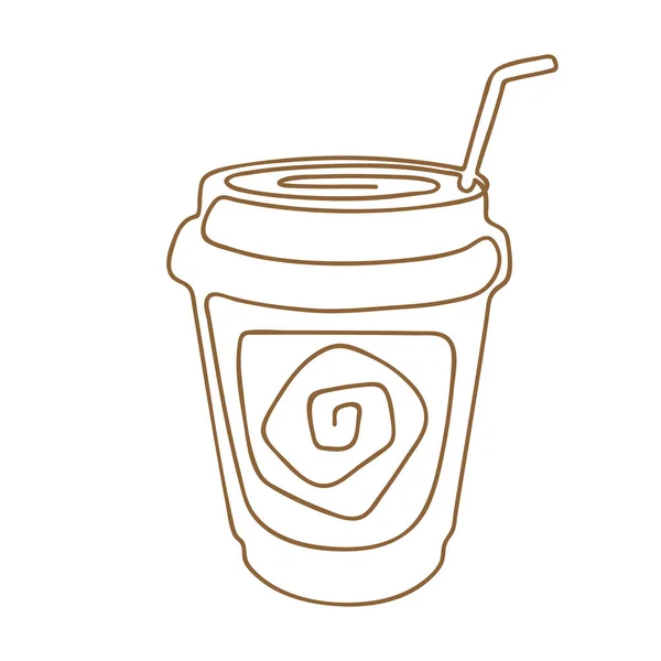 Papieren Beker van sap, thee of koffie. Koffiedrank gemaakt van een enkele continue lijn. Koffie te gaan concept, voor fast food cafe design. Vector — Stockvector