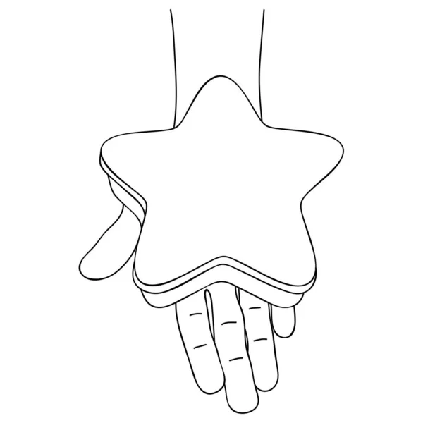 Звезда Лежит Ладони Человеческой Руки Эскиз Линейный Рисунок Основные Человеческие — стоковый вектор