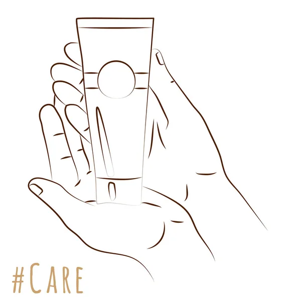 Hautpflegekonzept Hände Realistischer Geste Halten Eine Tube Kosmetikcreme Der Hand — Stockvektor