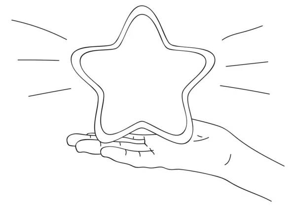Звезда Руках Эскиз Линейный Рисунок Минималистском Стиле Высокая Награда Статус — стоковый вектор