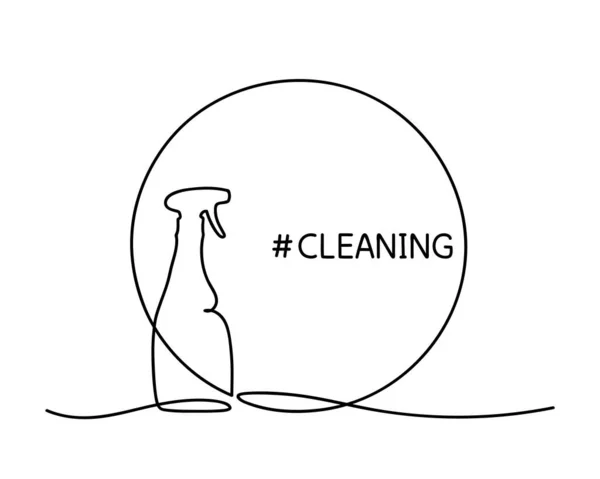 Casa limpia. Botella en círculo, recipiente de plástico para el producto de limpieza. Botella de detergente. Icono continuo de dibujo de una sola línea. Vector — Archivo Imágenes Vectoriales