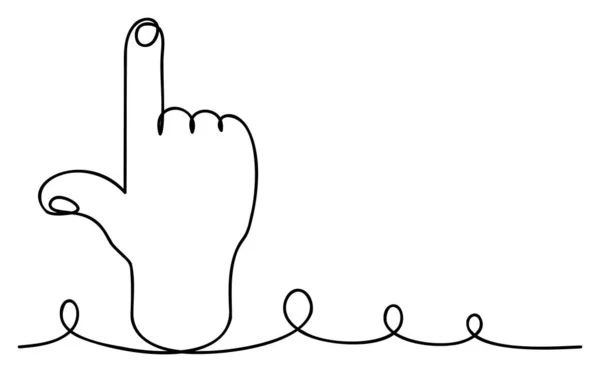 Gesten ett finger knäppa eller peka upp. Skriv under lätt eller bra, positivt. Tryck med en osynlig knapp. En kontinuerlig ritning. Vektor — Stock vektor
