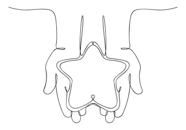 Yıldız insan avuçlarında yatar. Bir tane sürekli çizgi çizimi. Çizim, doğrusal çizim. Duyguların ifadesi, minnettarlık, iyi bir iş için ödül. Temel insani değerler. Sadaka ve bağış konsepti