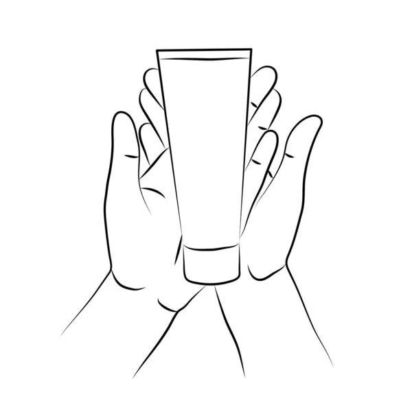 Huidverzorging Concept Hand Hand Realistische Gebaar Houden Buis Van Cosmetische — Stockvector