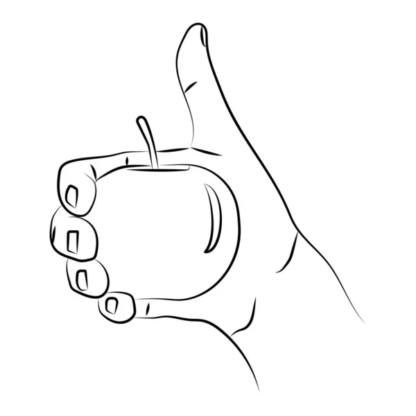 Рука Большим Пальцем Держащая Яблоко Яблоко Руке Икона Концепция Здорового — стоковый вектор