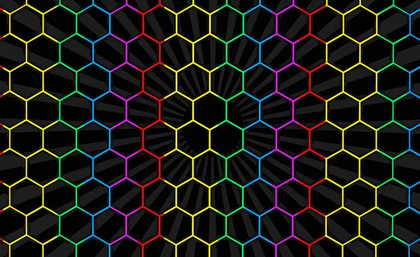 Återgivning Lgbt Regnbåge Färg Flagga Ljus Hexagon Mönster Mesh Vägg — Stockfoto