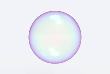 3D görüntüleme. Beyaz arkaplanda izole edilmiş yumuşak, şeffaf lens küre topu.