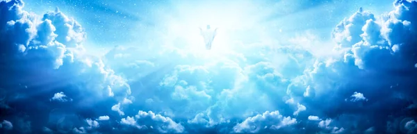 Jesucristo Las Nubes Del Cielo Con Luz Brillante Ascensión Cristo — Foto de Stock