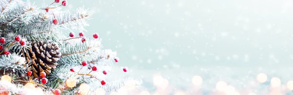 Decoración Navidad Con Nieve Luces Brillantes Navidad Fondo Invierno — Foto de Stock