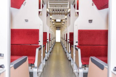 Interior of modern train with walkway