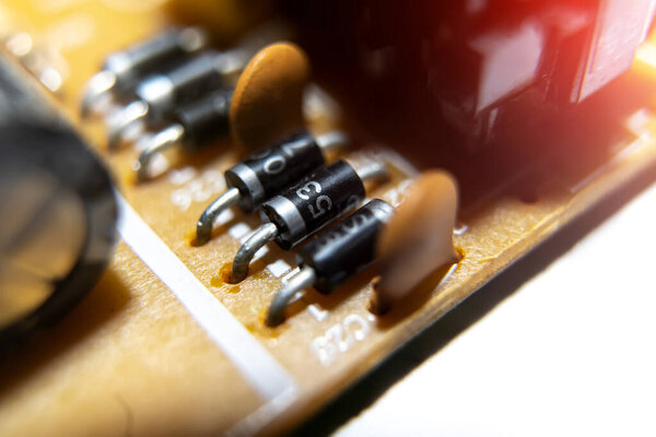 Close-up diodes on the circuit board