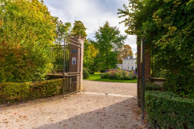 The entrance of a public museum in Provins near Paris, France. Taken on a partly sunny autumn afternoon with no people.