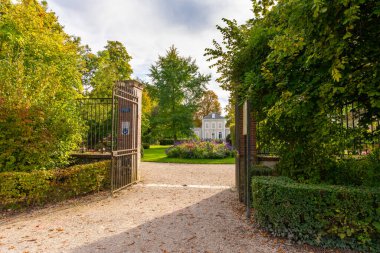 The entrance of a public museum in Provins near Paris, France. Taken on a partly sunny autumn afternoon with no people.