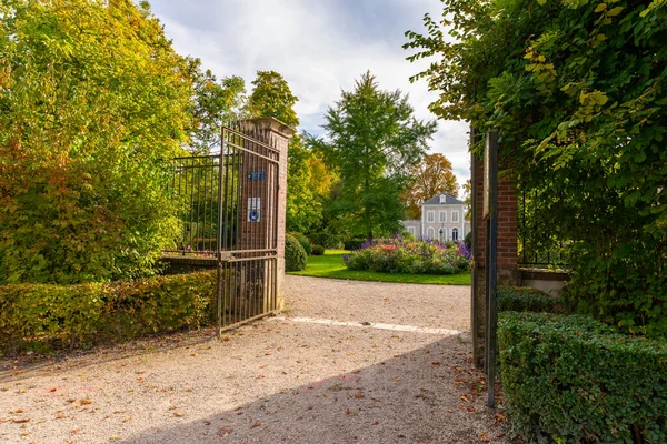The entrance of a public museum in Provins near Paris, France. Taken on a partly sunny autumn afternoon with no people.