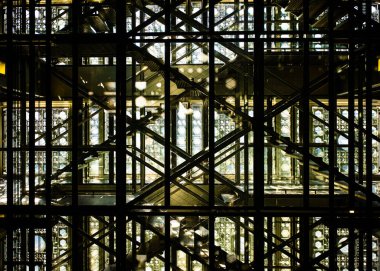 Contemporary architecture of steel and glass of a Parisian museum named institute du monde arabe seen from inside