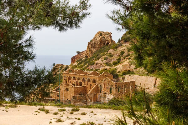 Old mine ruins in the area between Masua and Nebida on Sardinia island, Italy