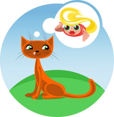 Karikatür kedi ve balık